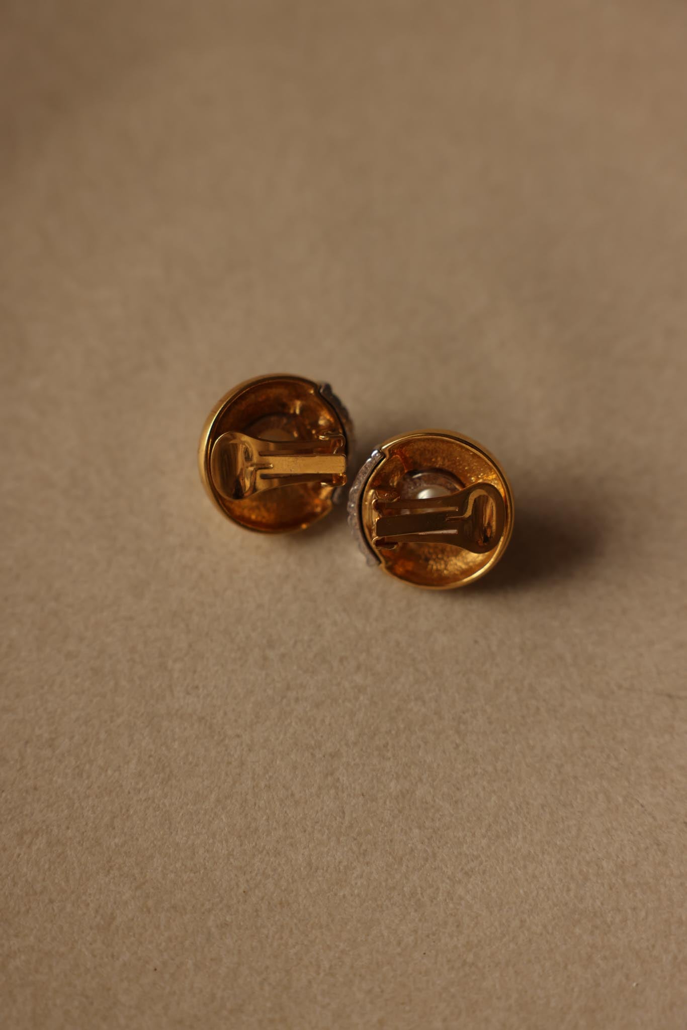 Two-Tone Clip-On Earrings with Pearl Accents – 1980s