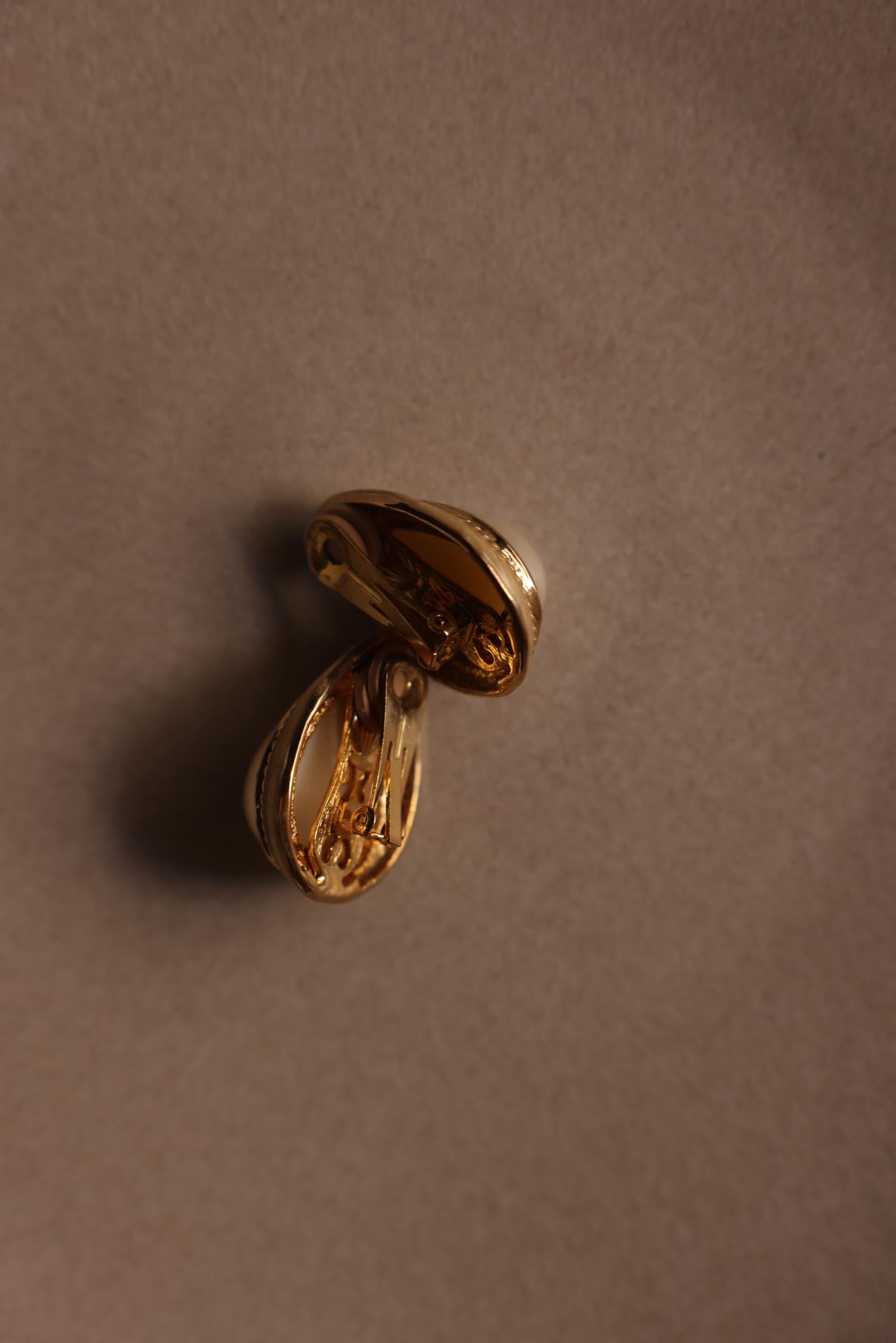 Teardrop Faux Pearl and Ivory Enamel Clip-On Earrings