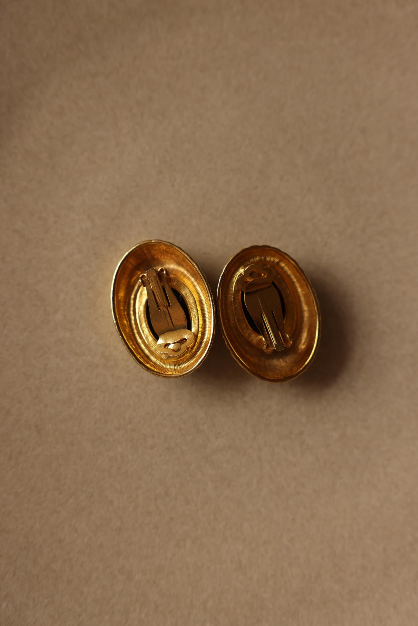 Gold-Tone Black Oval Clip-On Earrings