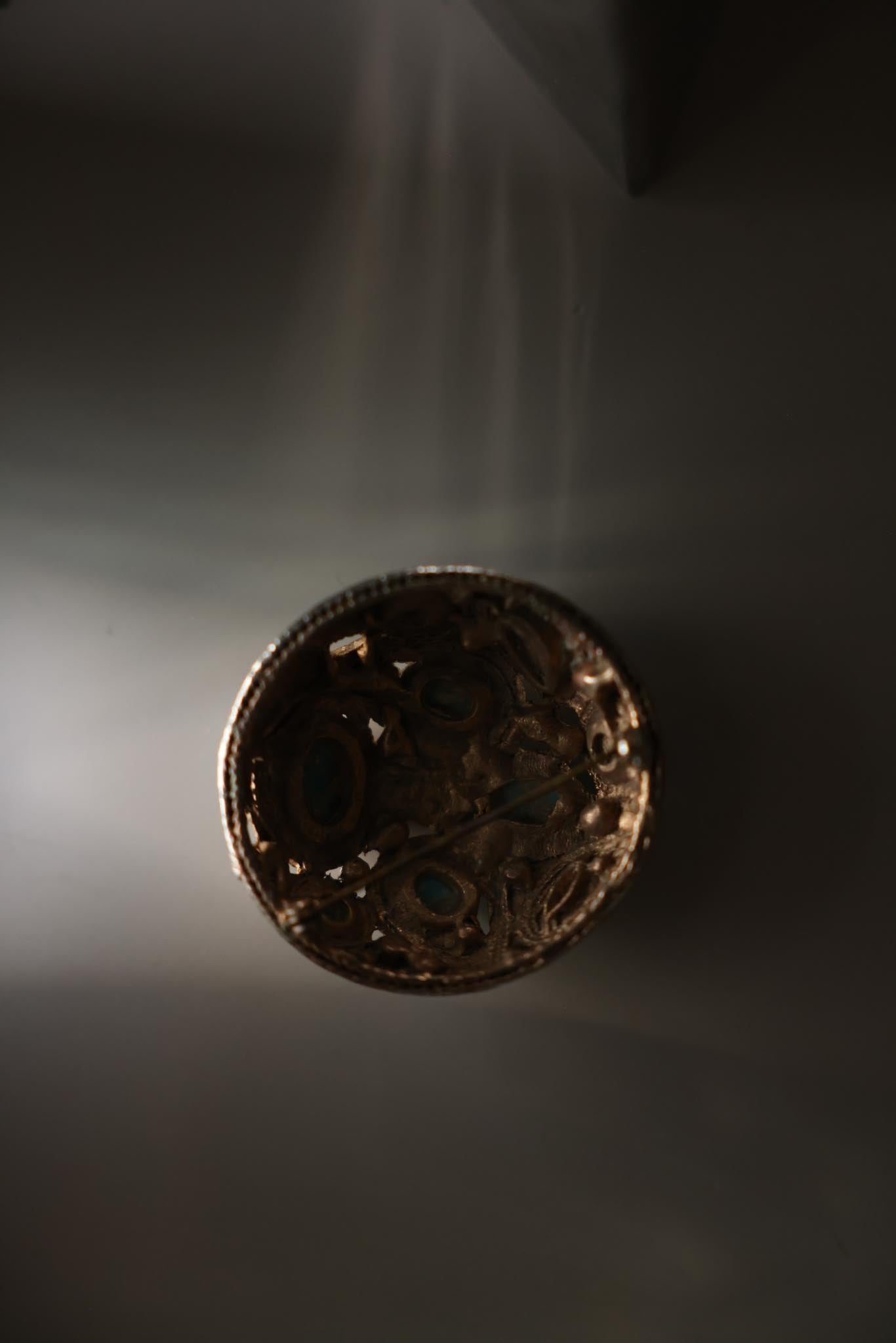 Gold-Tone Turquoise-Color Cabochon Brooch