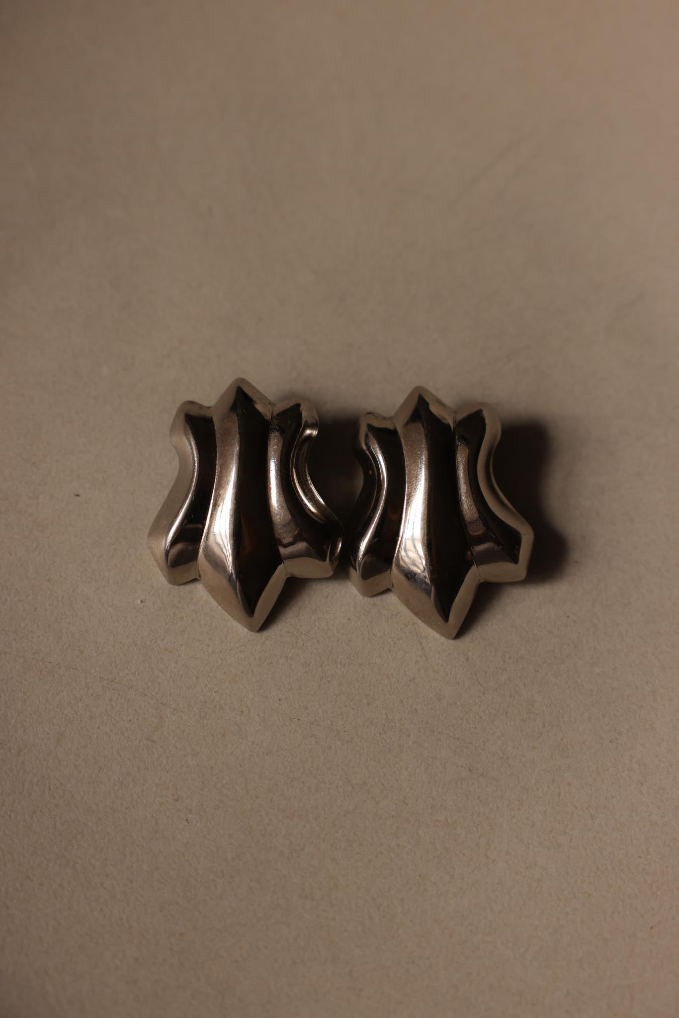 Silver-Tone Sculptural Pierced Earrings, 1980s|Vintage Baazaar