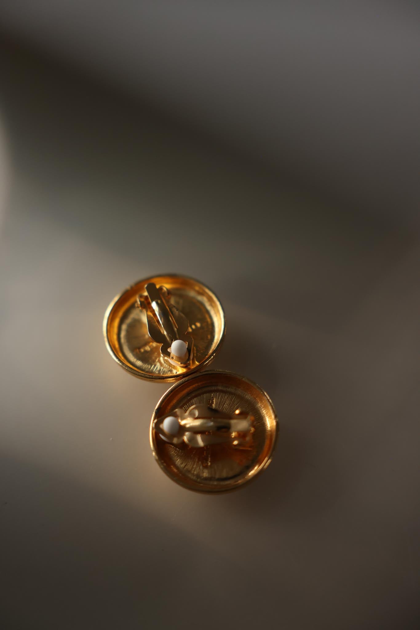 Liz Claiborne Milky White Cabochon Clip-On Earrings 1980s | Gold Tone Statement Earrings|Vintage Baazaar