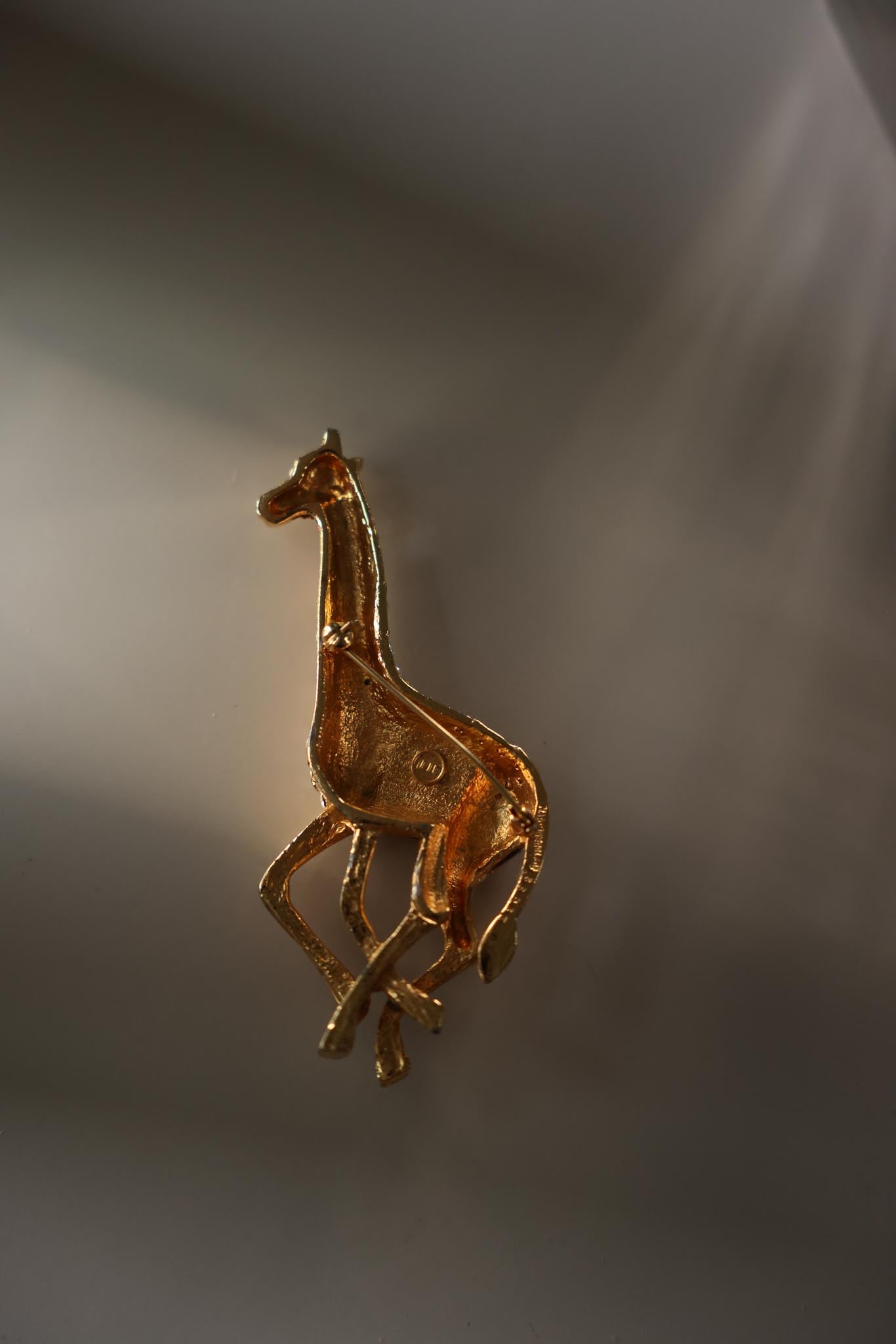 Rhinestone and Enamel Giraffe Brooch 1980s
