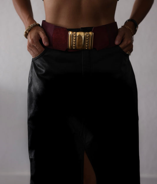 Burgundy & Gold Monarch Belt|Vintage Baazaar 