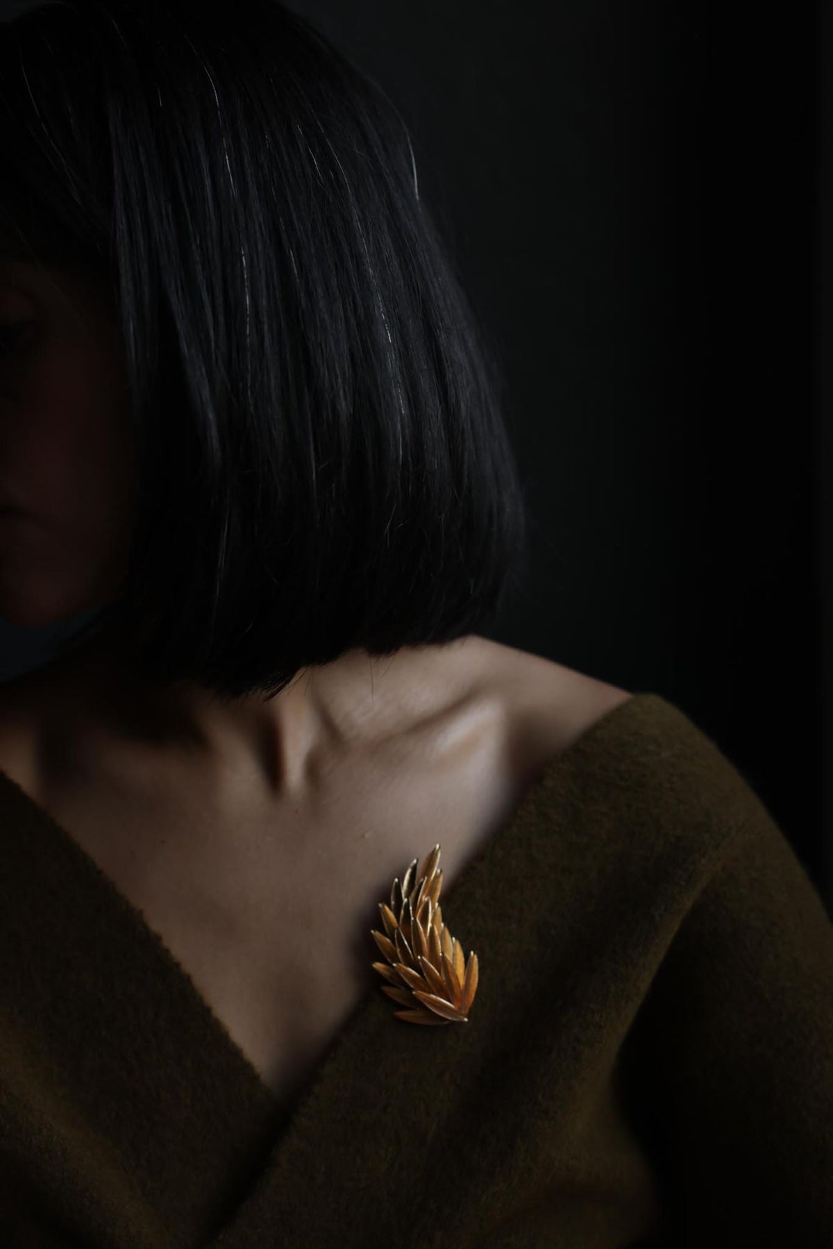 Brushed Gold Tone Leaf Spray Brooch