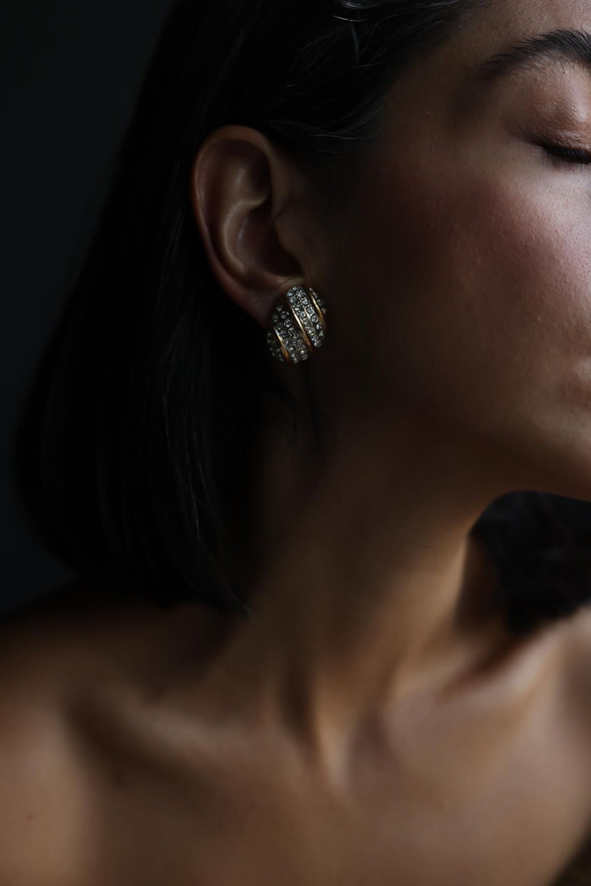 Gold Tone Pavé Rhinestone Domed Clip-On Earrings