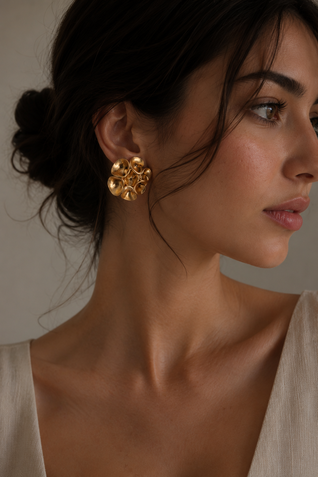 Sculptural Gold Flower Clip-On Earrings