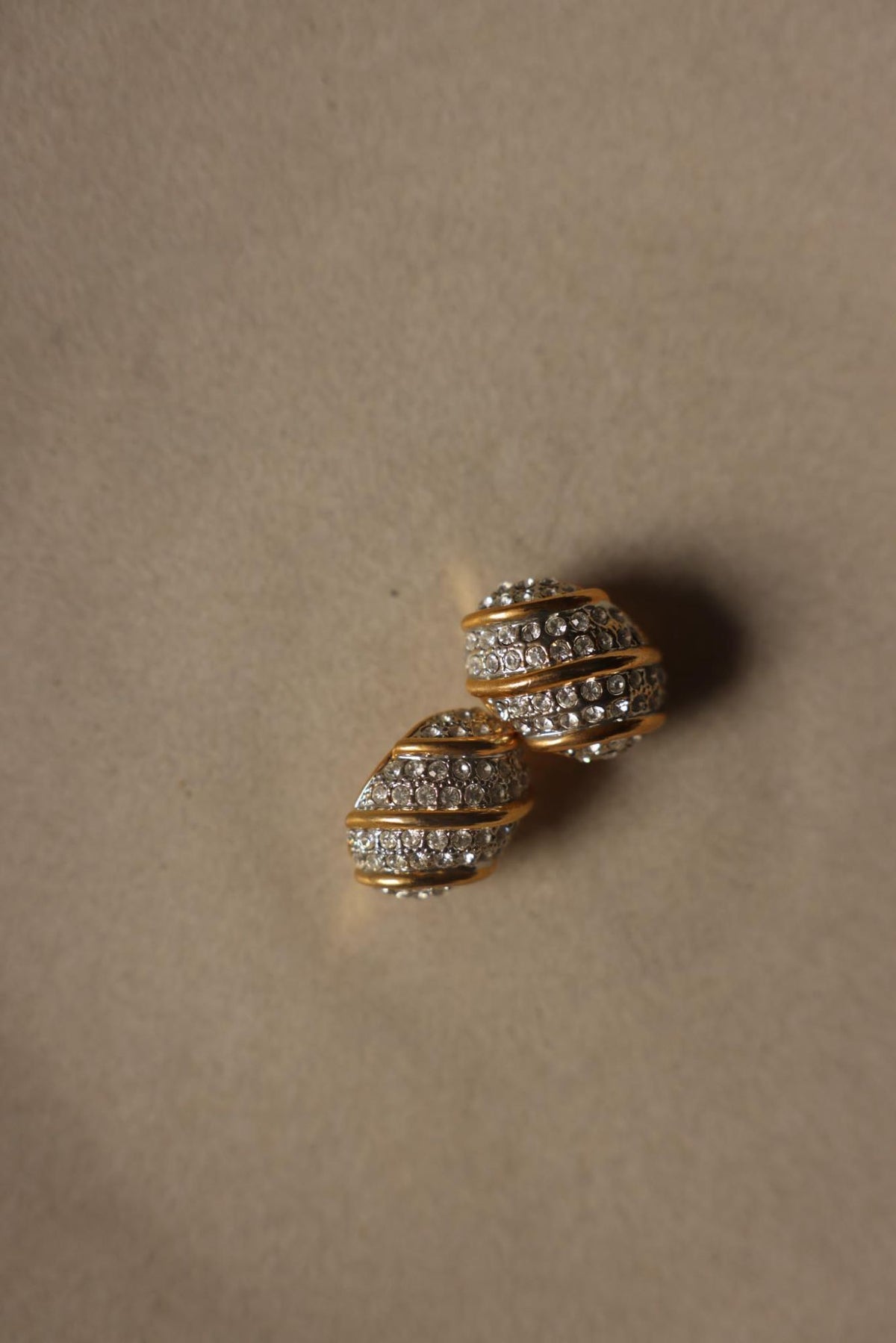 Gold Tone Pavé Rhinestone Domed Clip-On Earrings
