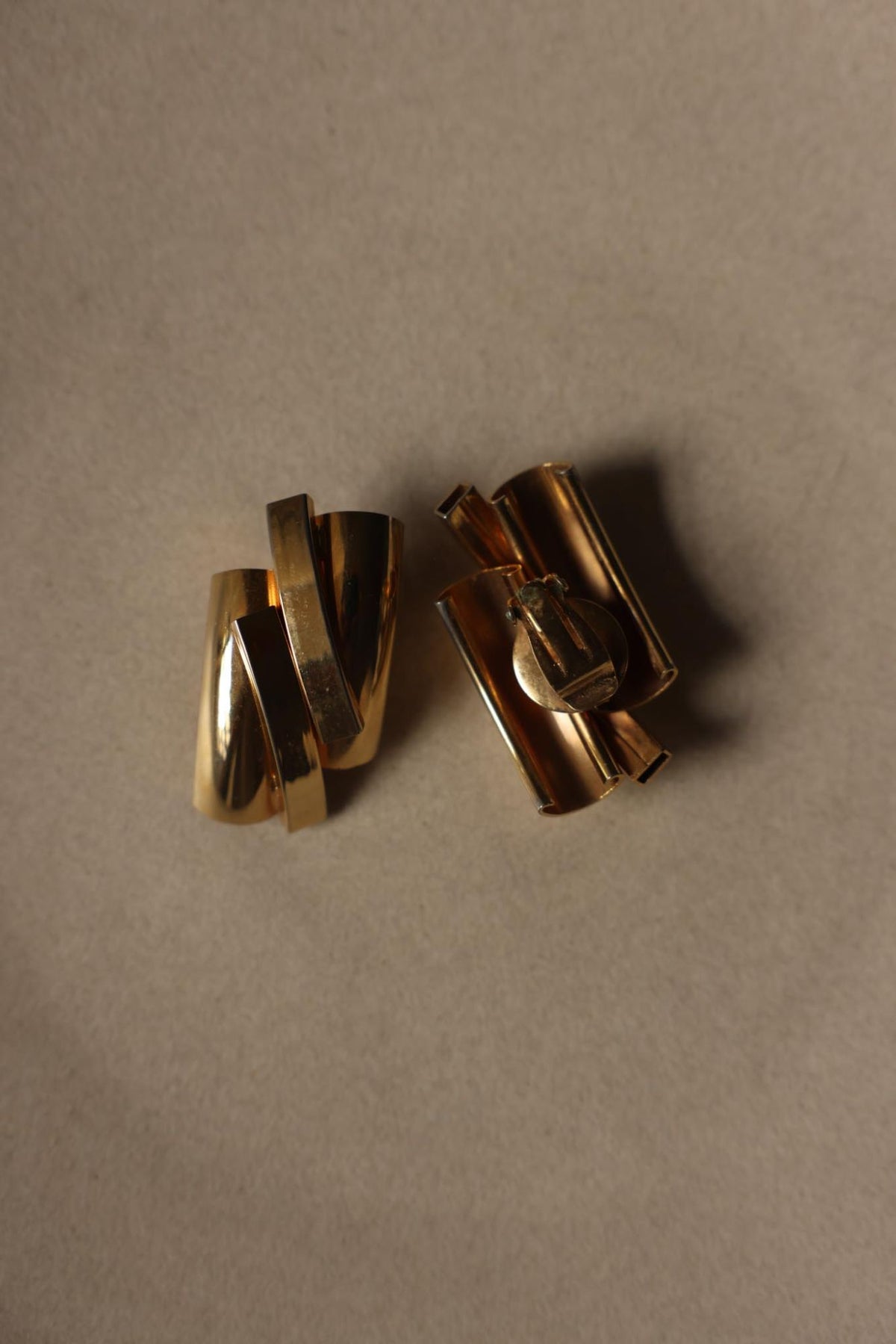Gold Tone Sculptural Clip-On Earrings