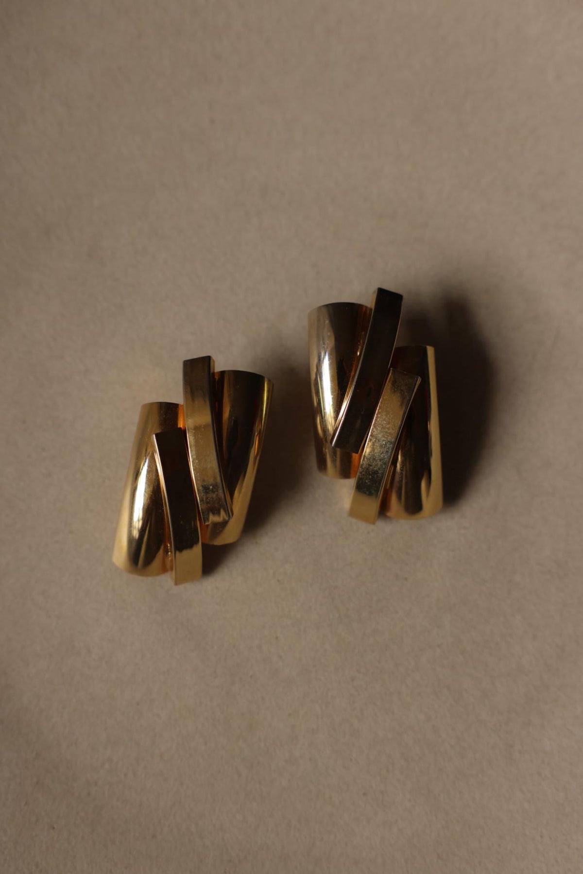 Gold Tone Sculptural Clip-On Earrings