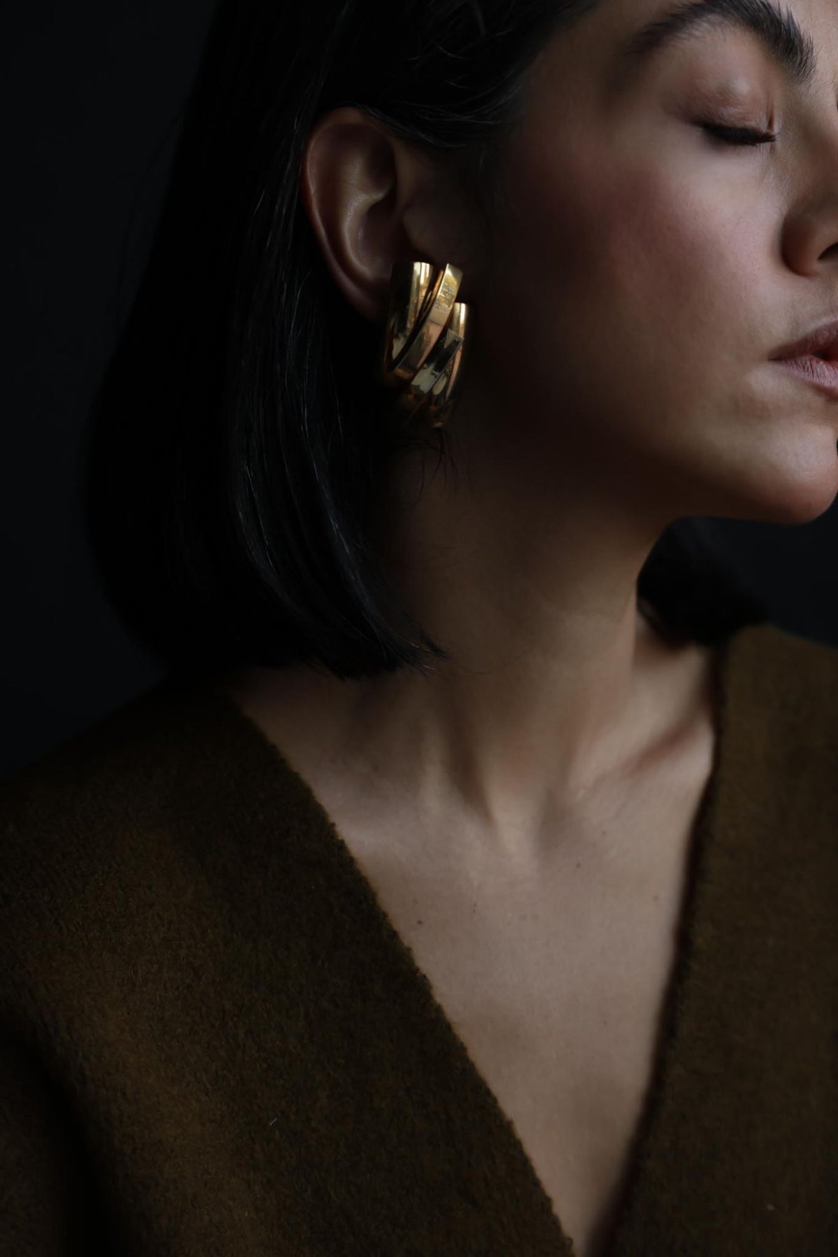 Gold Tone Sculptural Clip-On Earrings