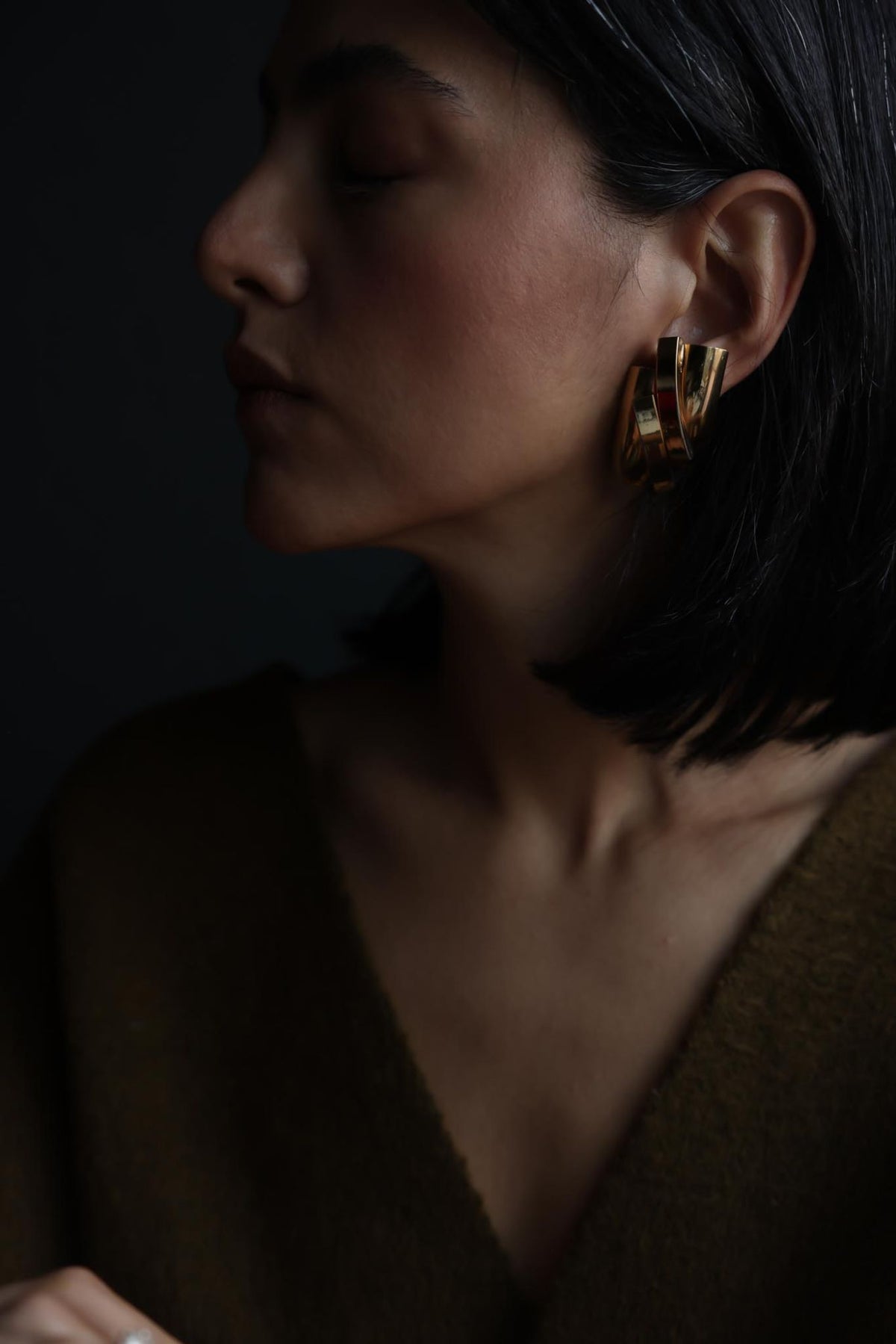 Gold Tone Sculptural Clip-On Earrings