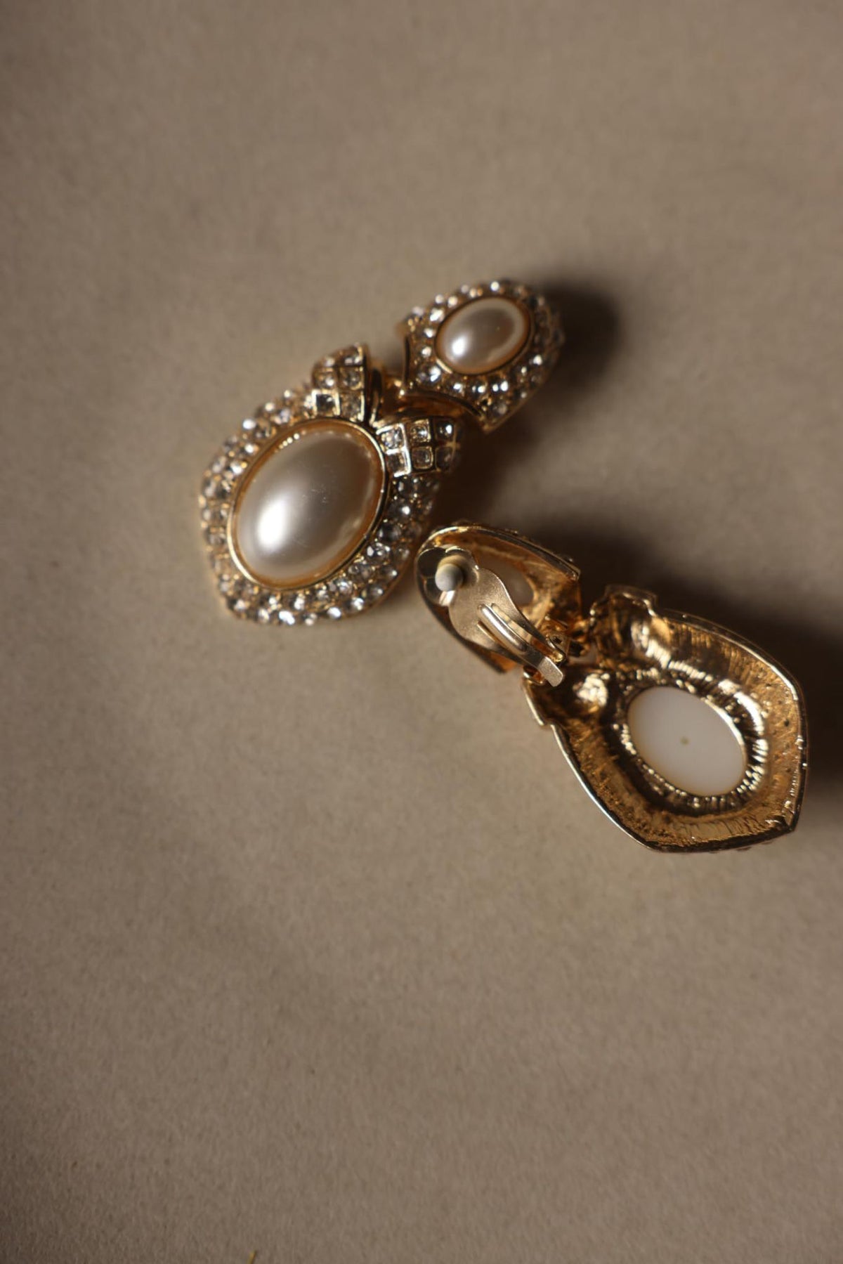 Front and back of the drop earrings showing the clip-on fitting