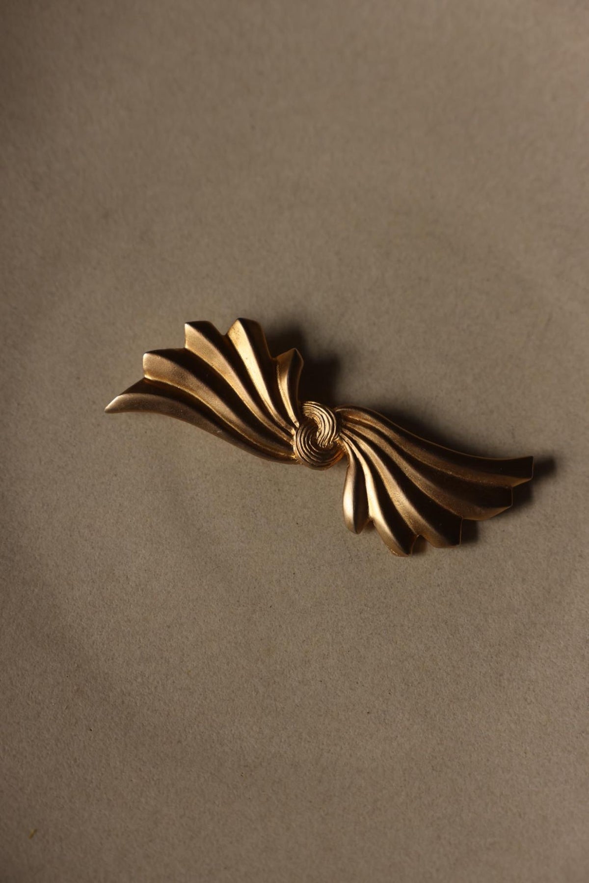 Matte Gold Tone Sculptural Fan Swirl Brooch