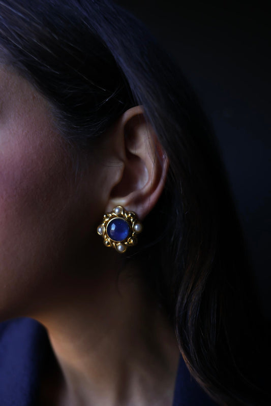 Royal Sapphire Bloom Earrings|Vintage Baazaar 