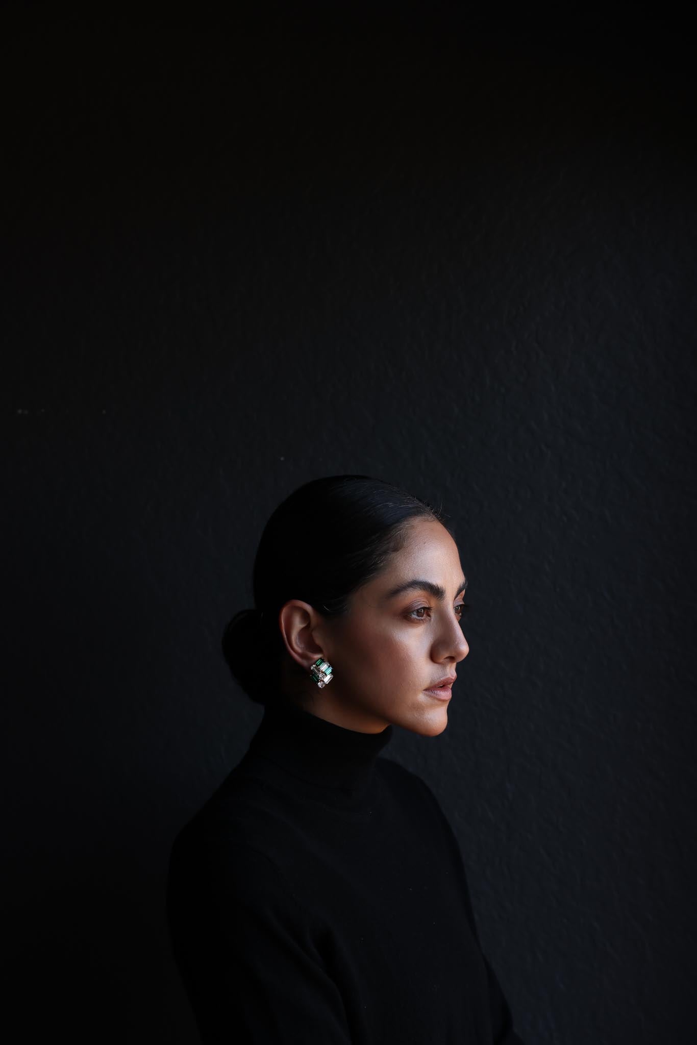 Green and Clear Baguette Clip-On Earrings|Vintage Baazaar 