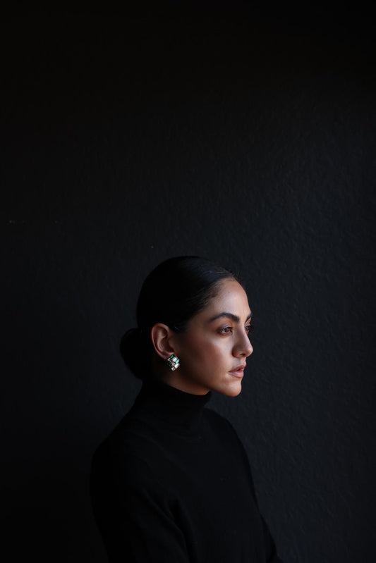 Green and Clear Baguette Clip-On Earrings|Vintage Baazaar 