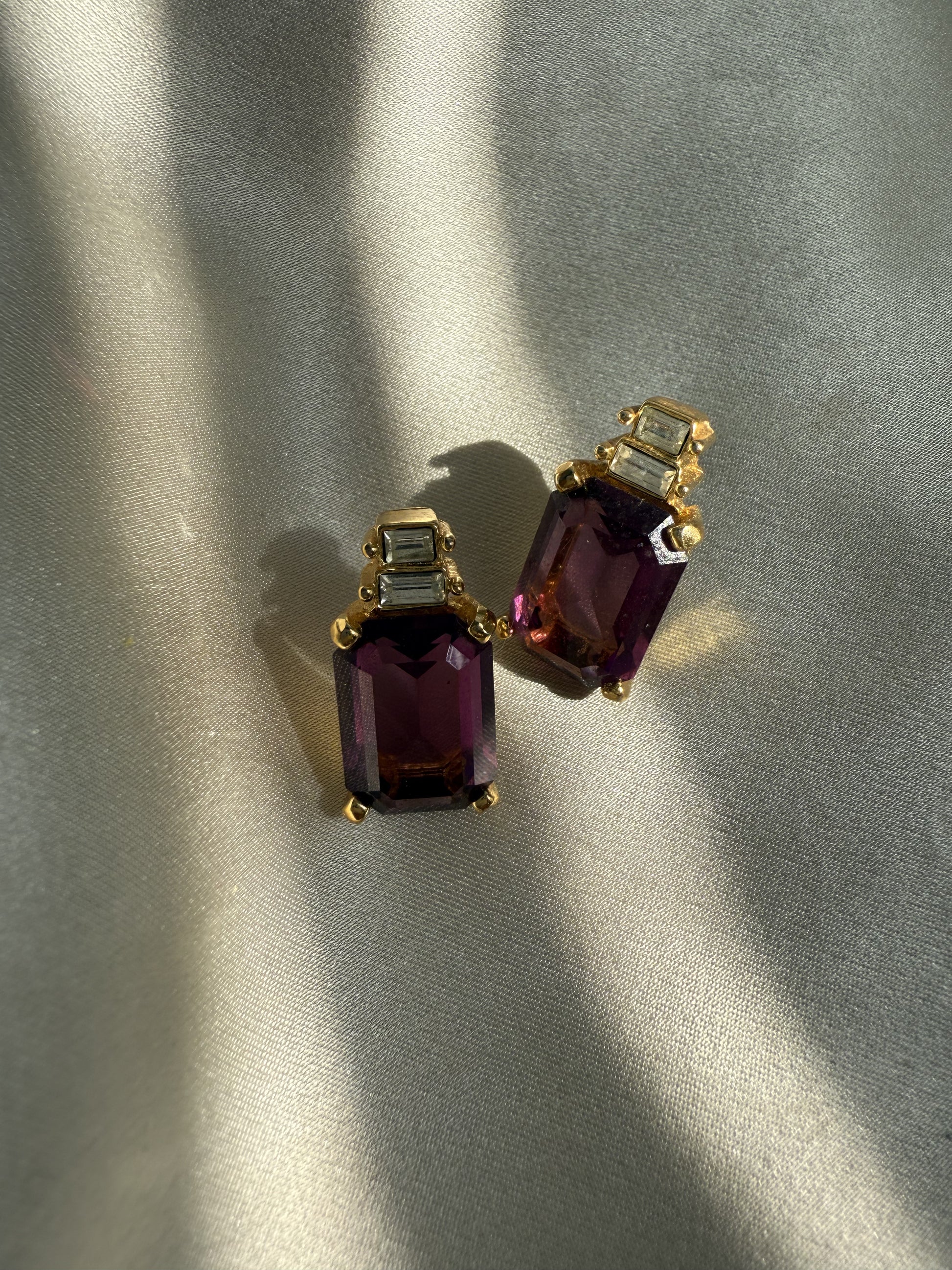Christian Dior Rectangle  Amethyst Crystal Earrings|Vintage Baazaar 