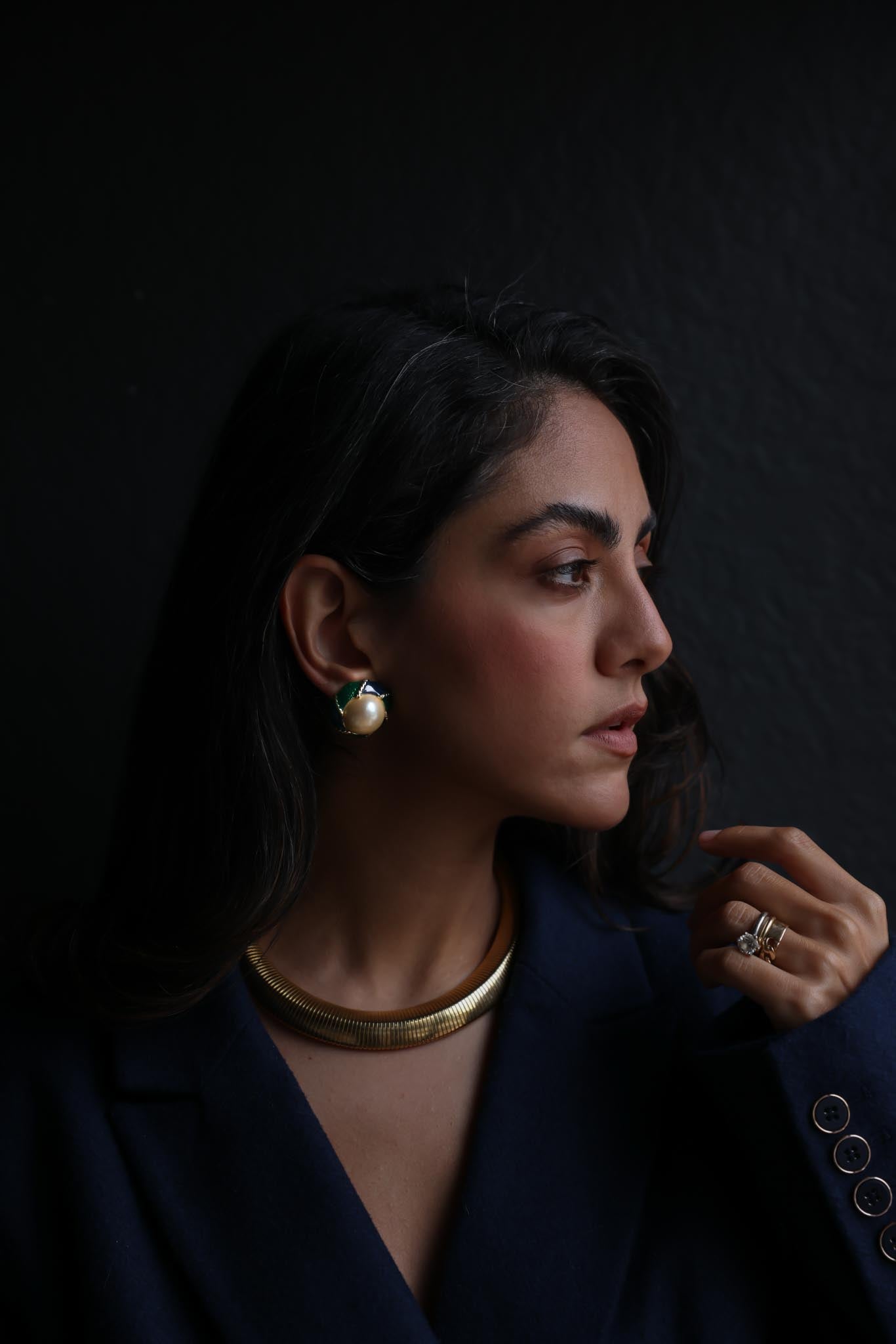 Emerald Waves Pearl Earrings|Vintage Baazaar 