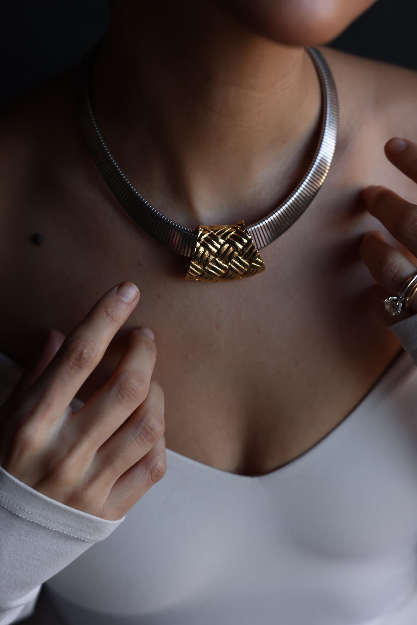 Park Lane Omega Chain Necklace with Removable Gold-Tone Textured Pendant|Vintage Baazaar 