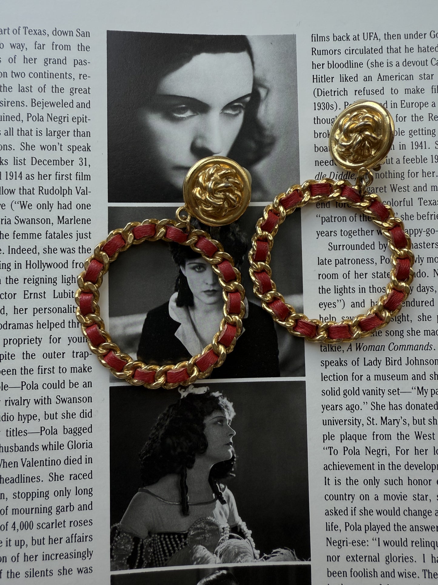 Gold Hoop Earrings with Red Woven Leather|Vintage Baazaar 