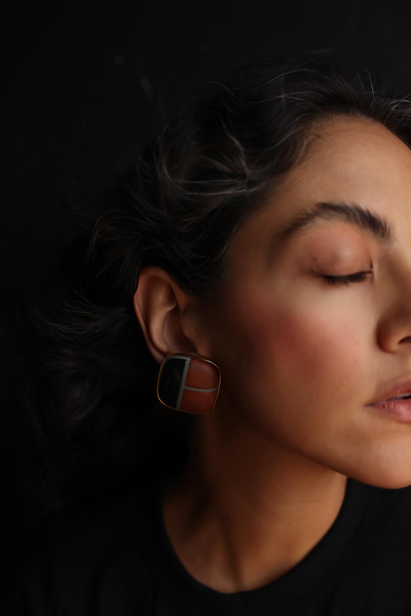 Geometric Enamel Clip-On Earrings