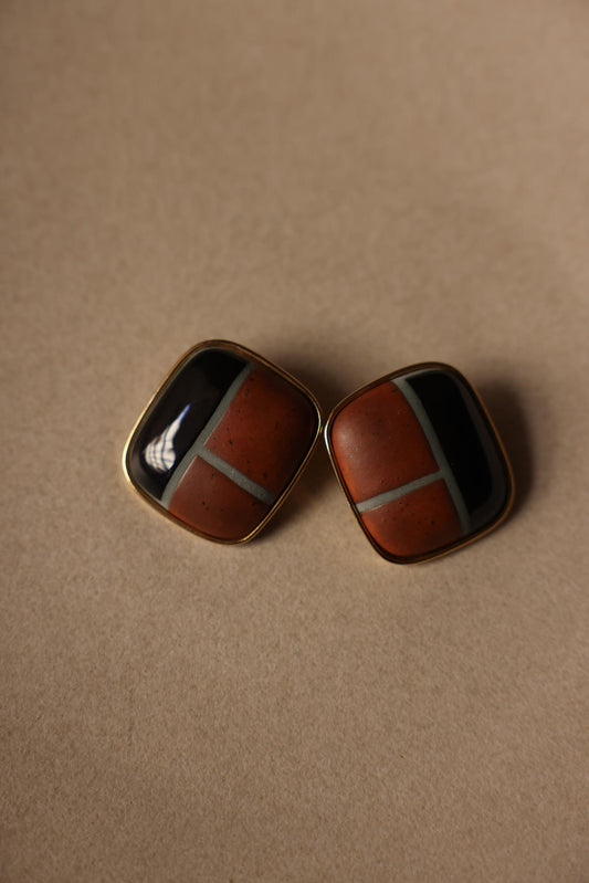 Geometric Enamel Clip-On Earrings
