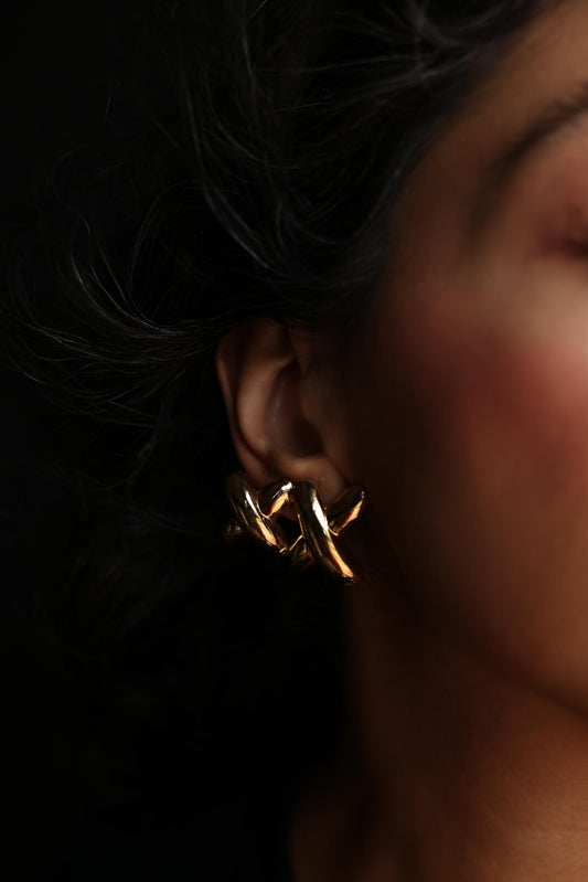 Gold-Tone Cross Knot Clip-On Earrings, 1980s