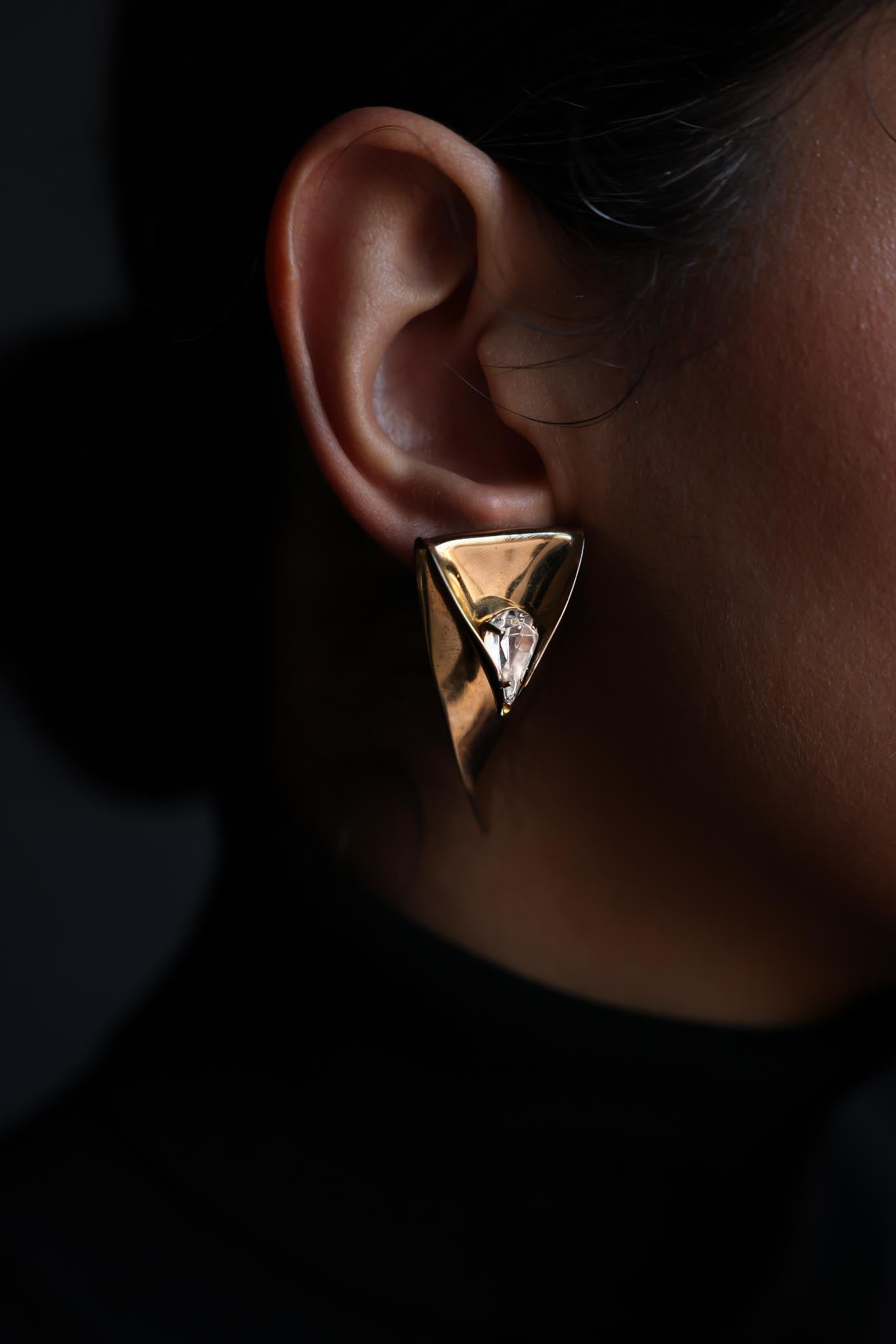 Sculptural Gold-Tone Pierced Earrings|Vintage Baazaar 