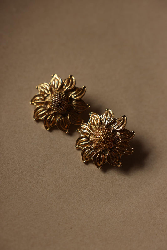 Gold-Tone Sunflower Clip-On Earrings
