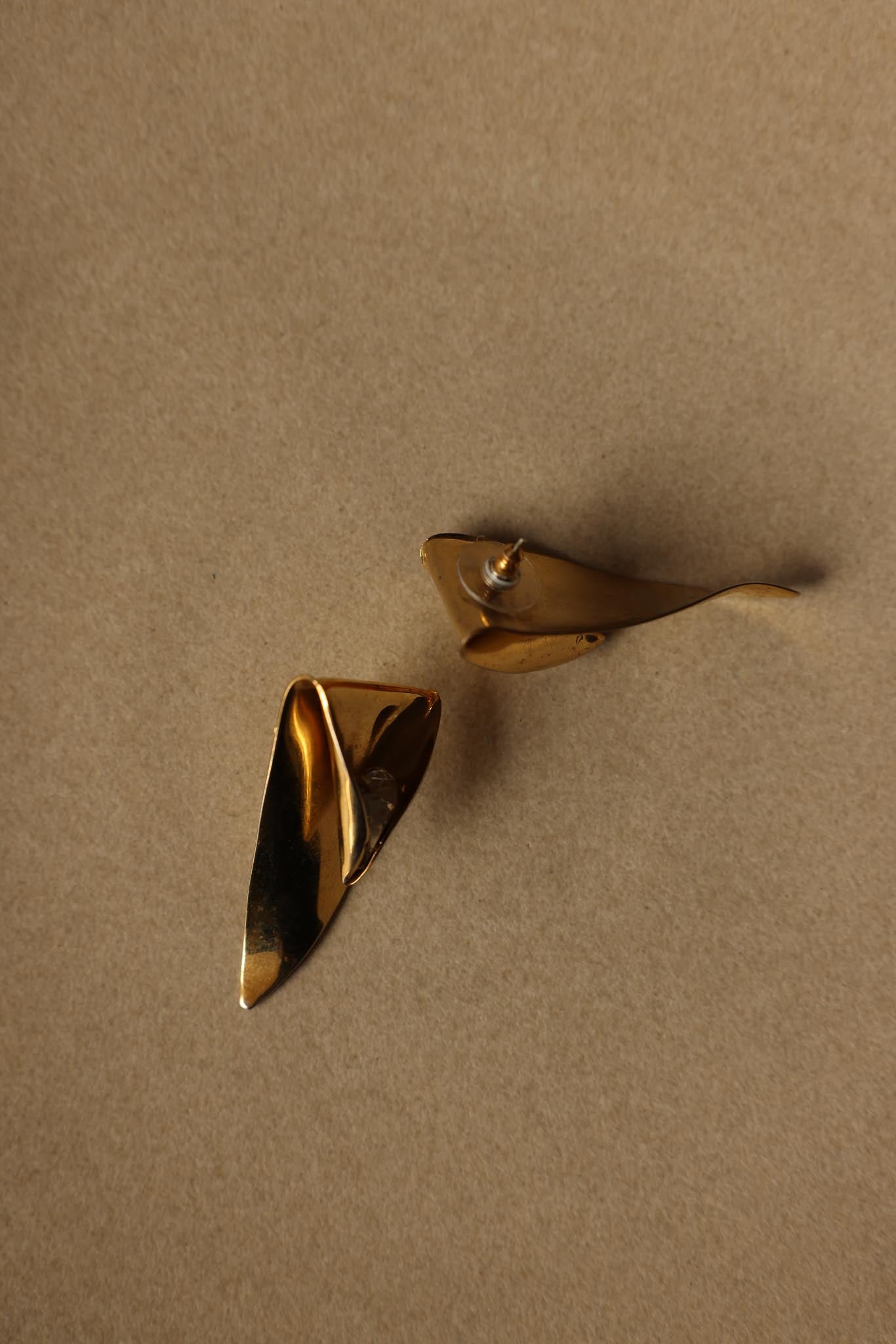 Sculptural Gold-Tone Pierced Earrings|Vintage Baazaar 