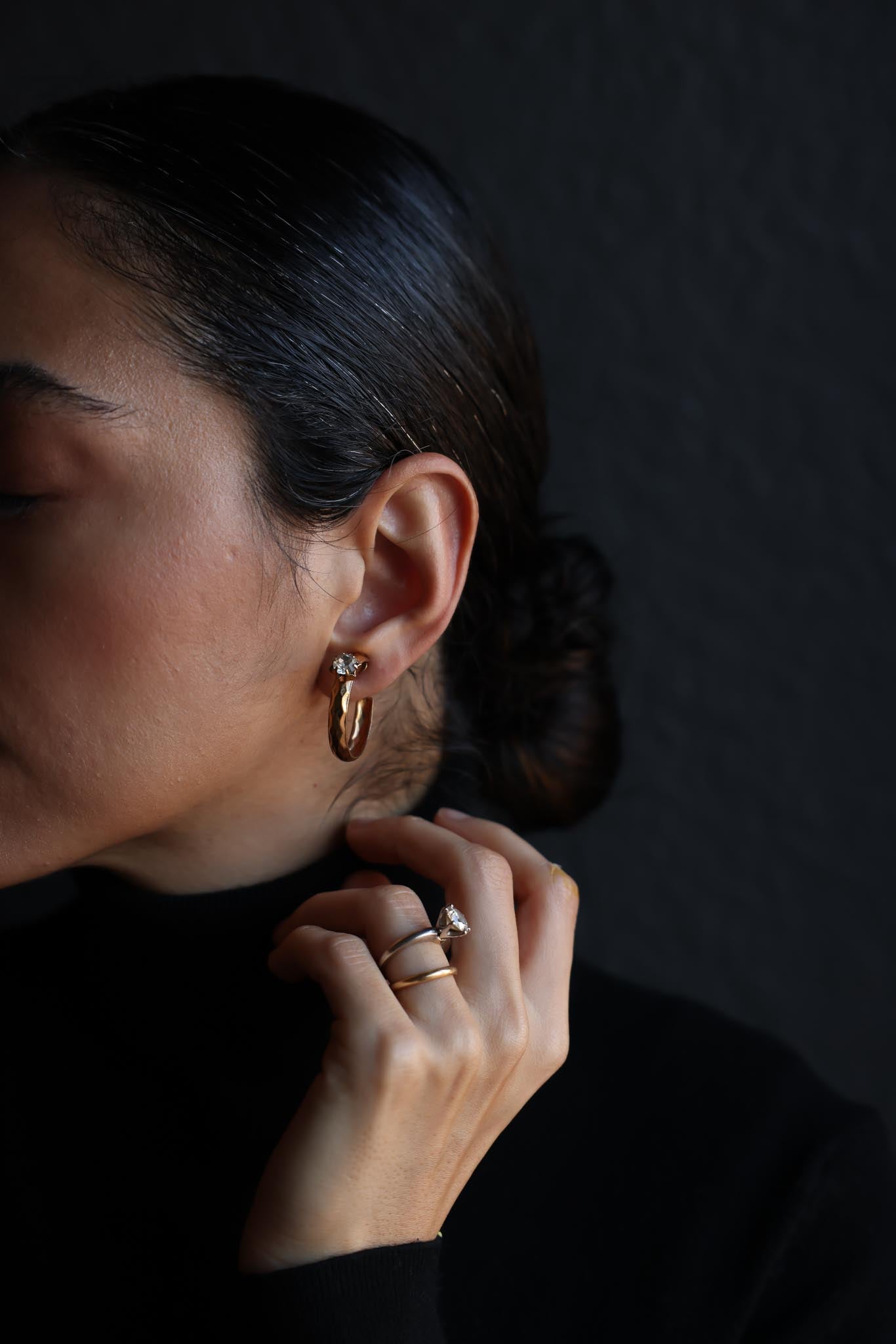 Gold-Tone Hoop Earrings with Rhinestone Accent|Vintage Baazaar 