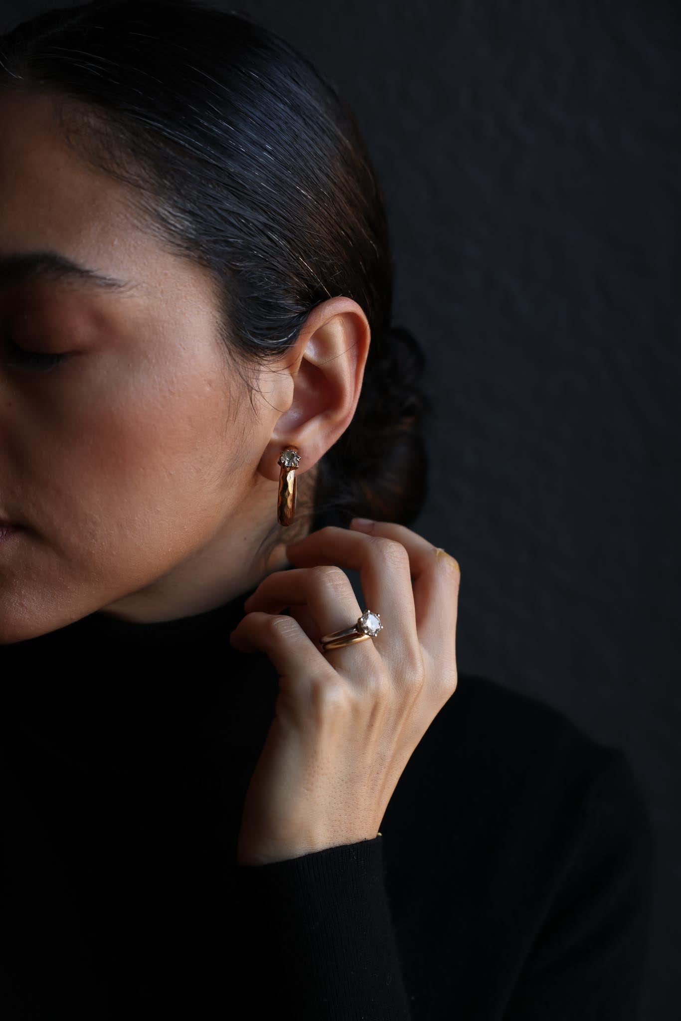 Gold-Tone Hoop Earrings with Rhinestone Accent|Vintage Baazaar 