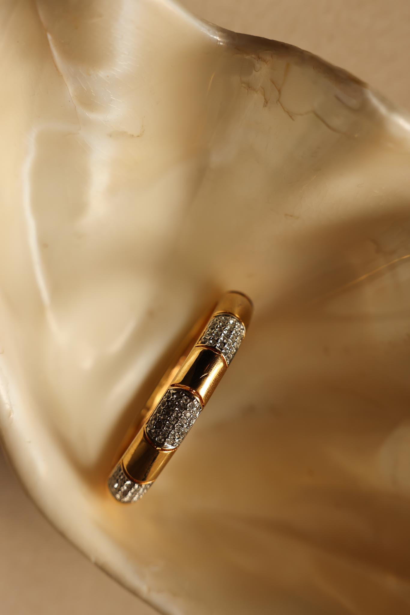 Gold-Plated Hinged Bracelet with Rhinestone Accents|Vintage Baazaar 