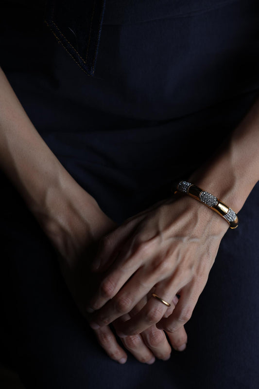 Gold-Plated Hinged Bracelet with Rhinestone Accents|Vintage Baazaar 