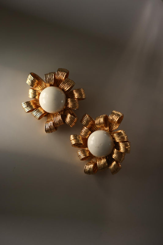 1980s Les Bernard Ribbon Flower Statement  Clip-On Earrings