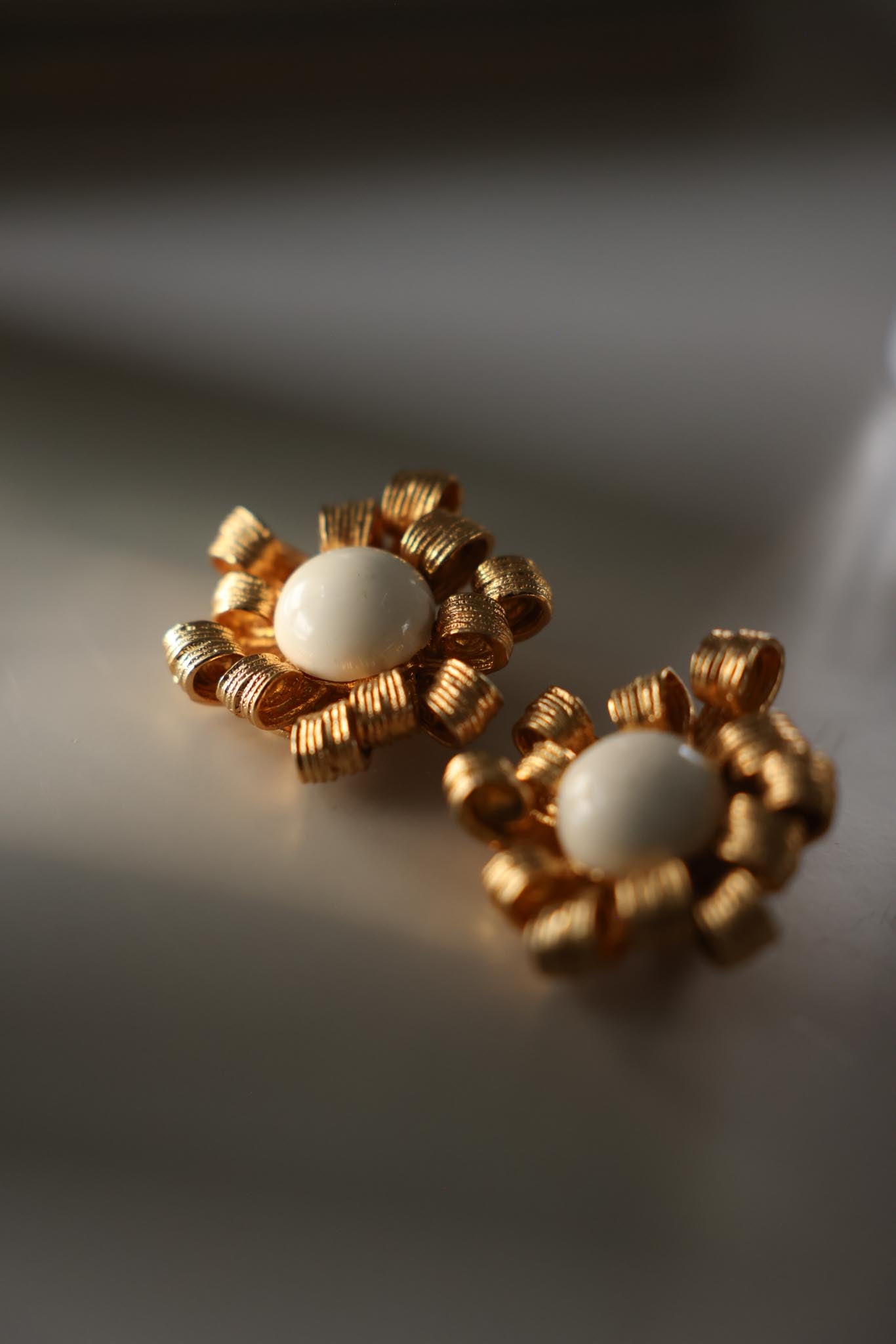 1980s Les Bernard Ribbon Flower Statement  Clip-On Earrings