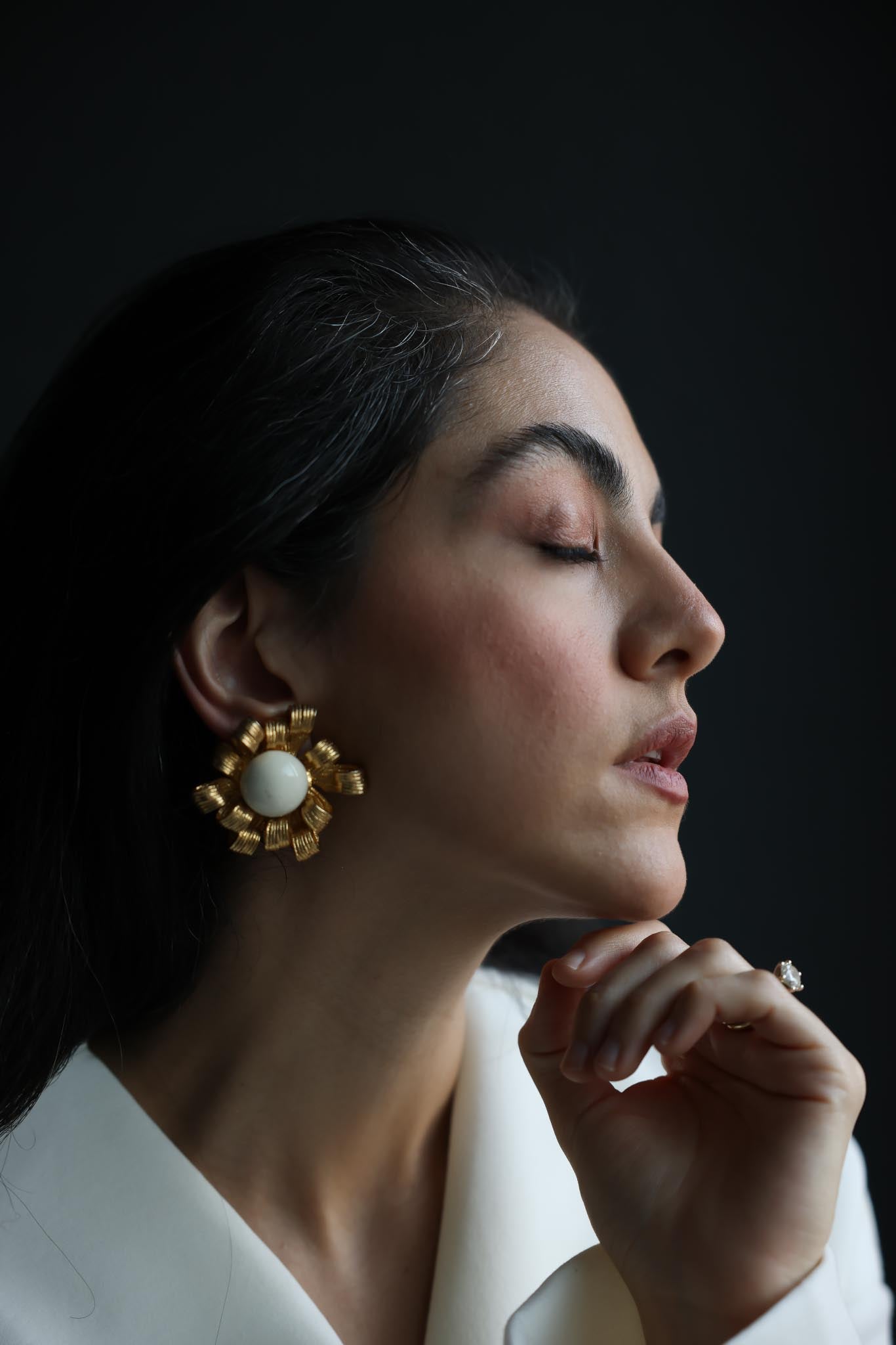 1980s Les Bernard Ribbon Flower Statement  Clip-On Earrings