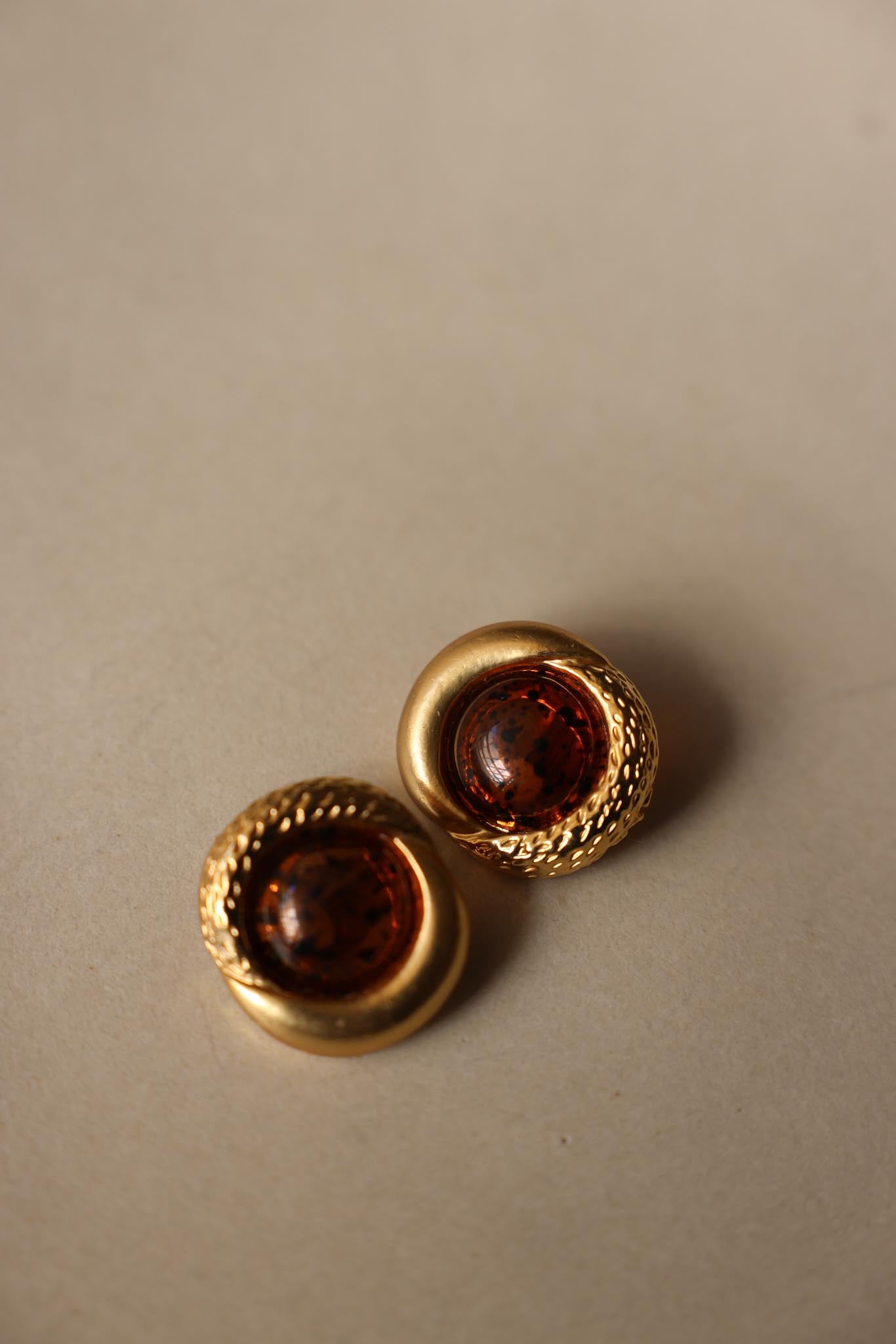Amber Cabochon Clip-On Earrings