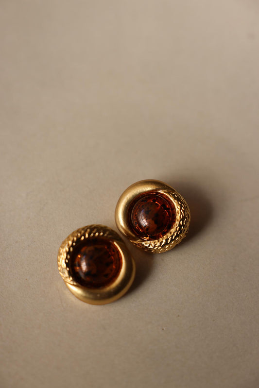 Amber Cabochon Clip-On Earrings