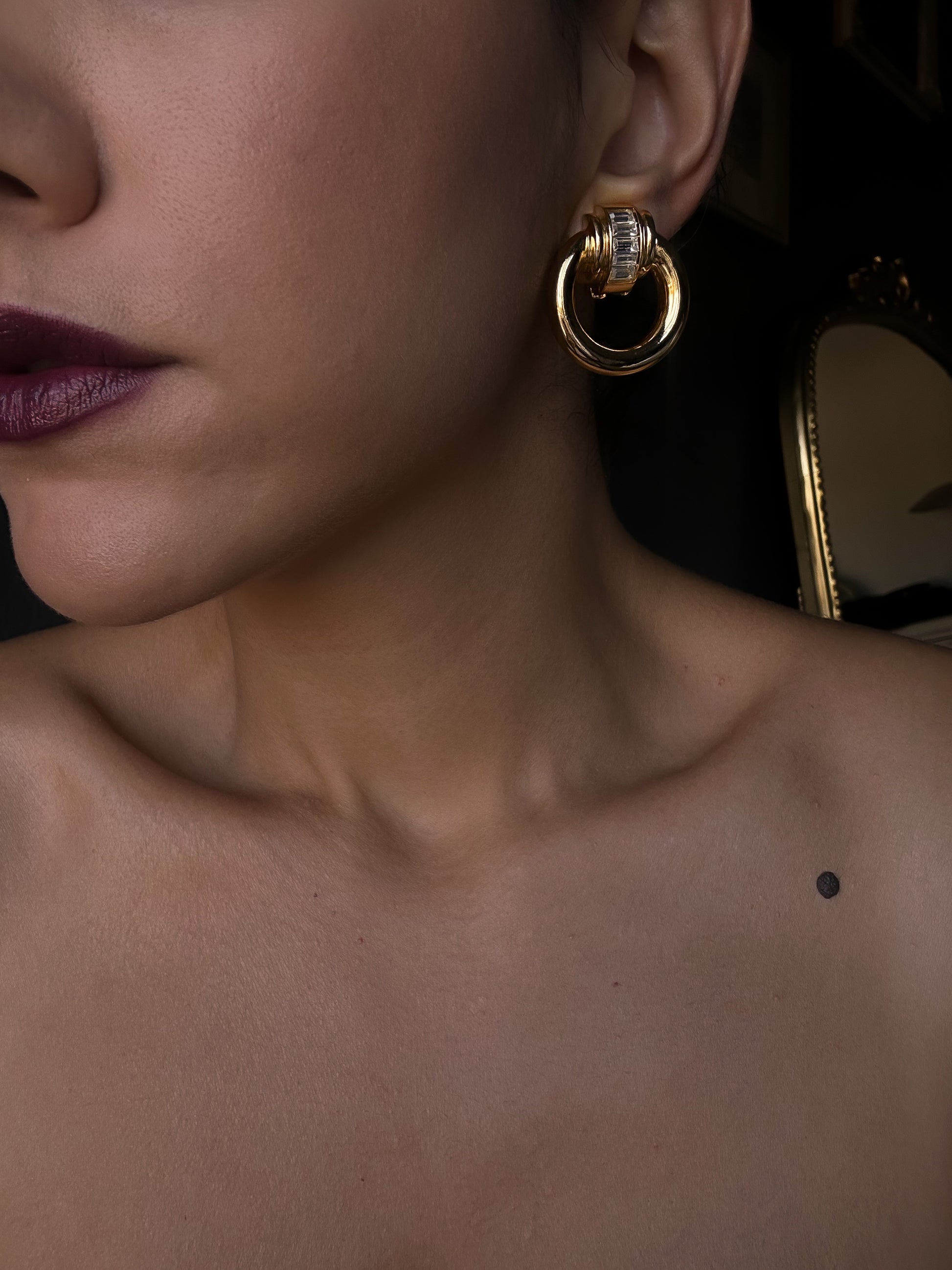 Golden Baguette Hoop Earrings|Vintage Baazaar 