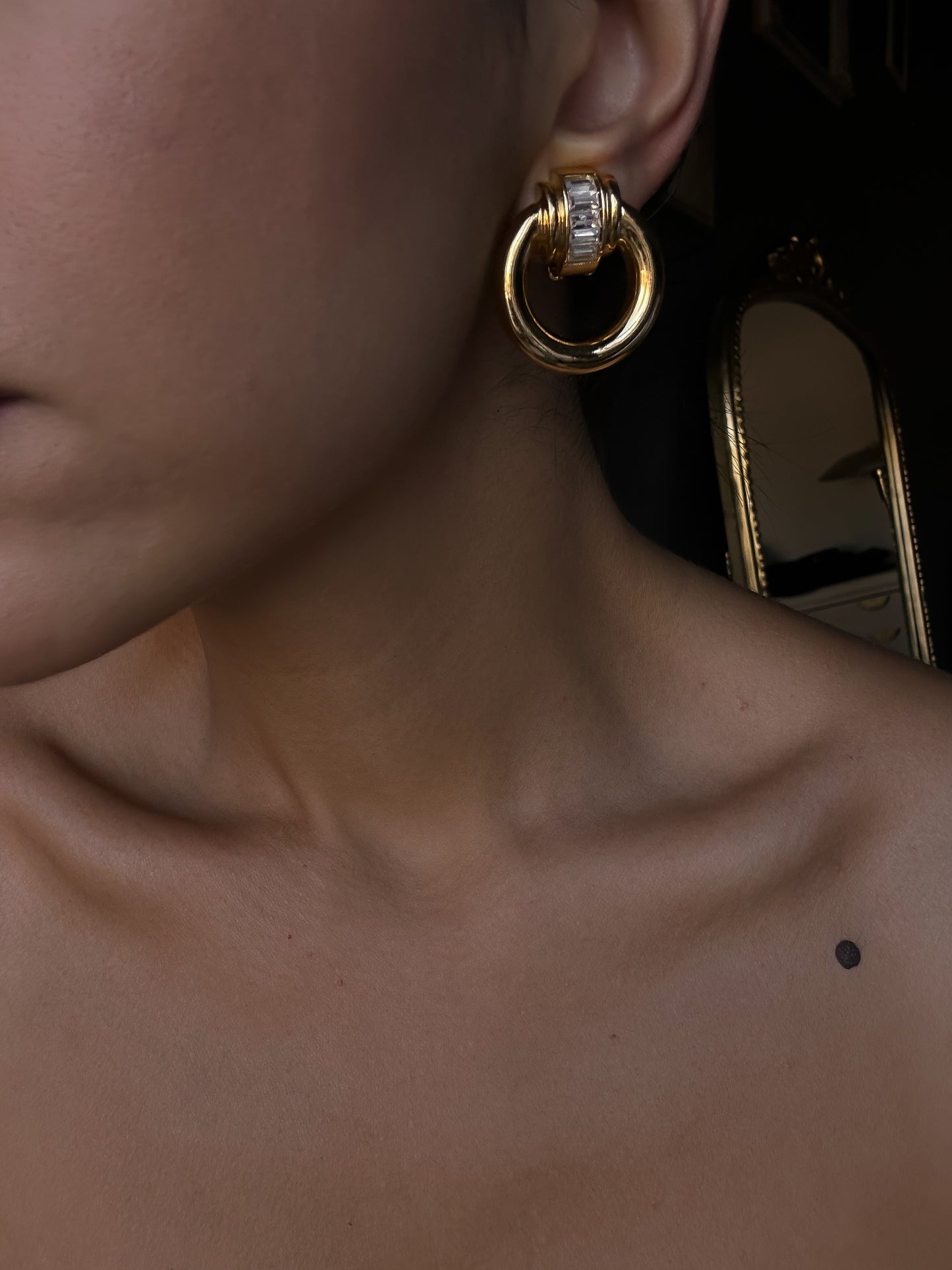 Golden Baguette Hoop Earrings|Vintage Baazaar 