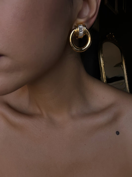 Golden Baguette Hoop Earrings|Vintage Baazaar 