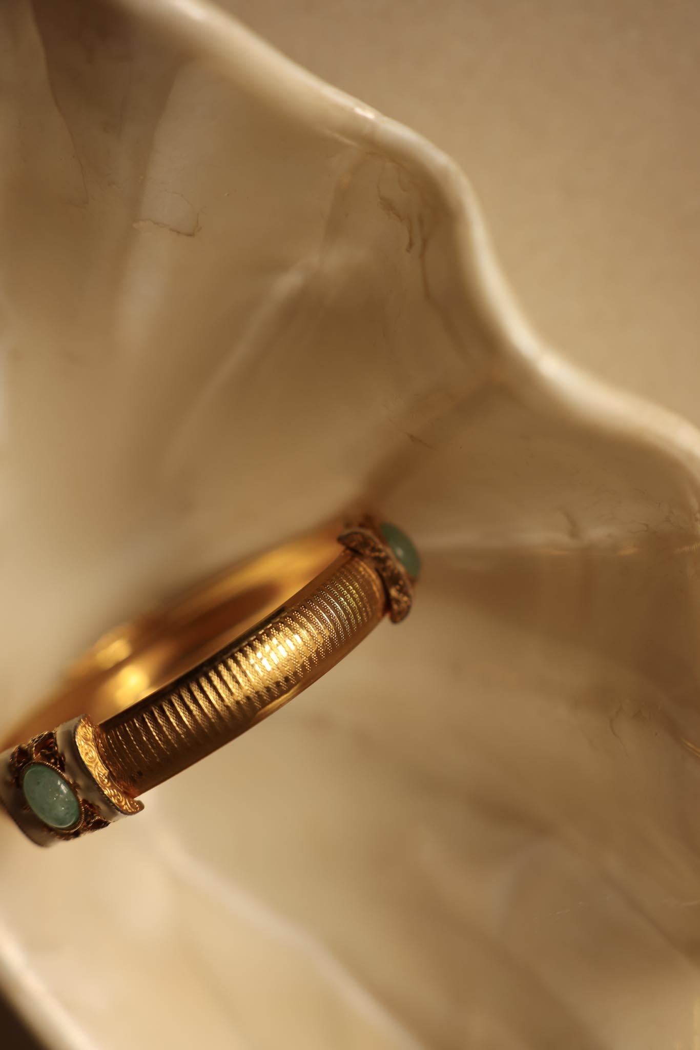 Gold-Tone Enamel Bangle with Blue Stone|Vintage Baazaar 