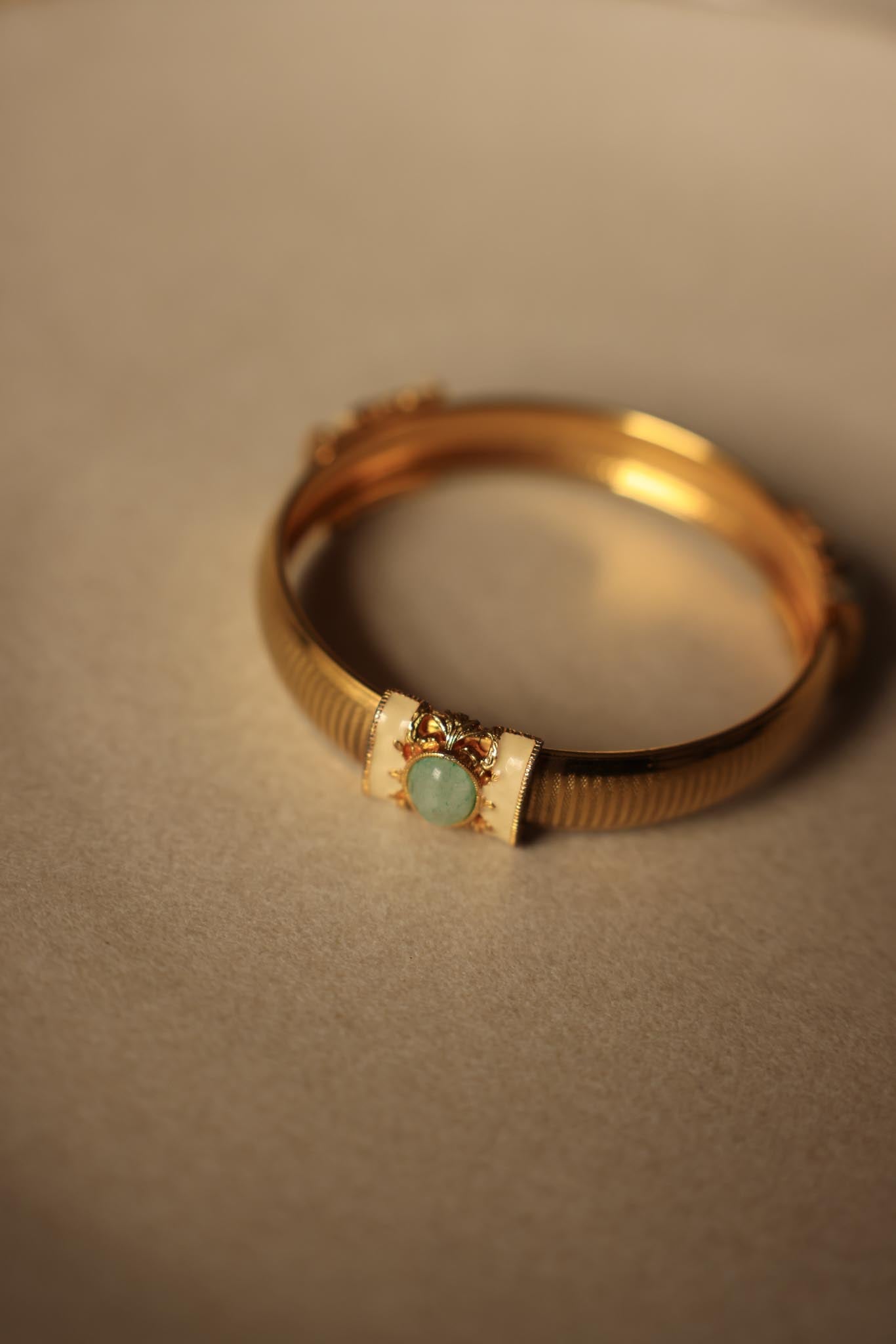 Gold-Tone Enamel Bangle with Blue Stone|Vintage Baazaar 