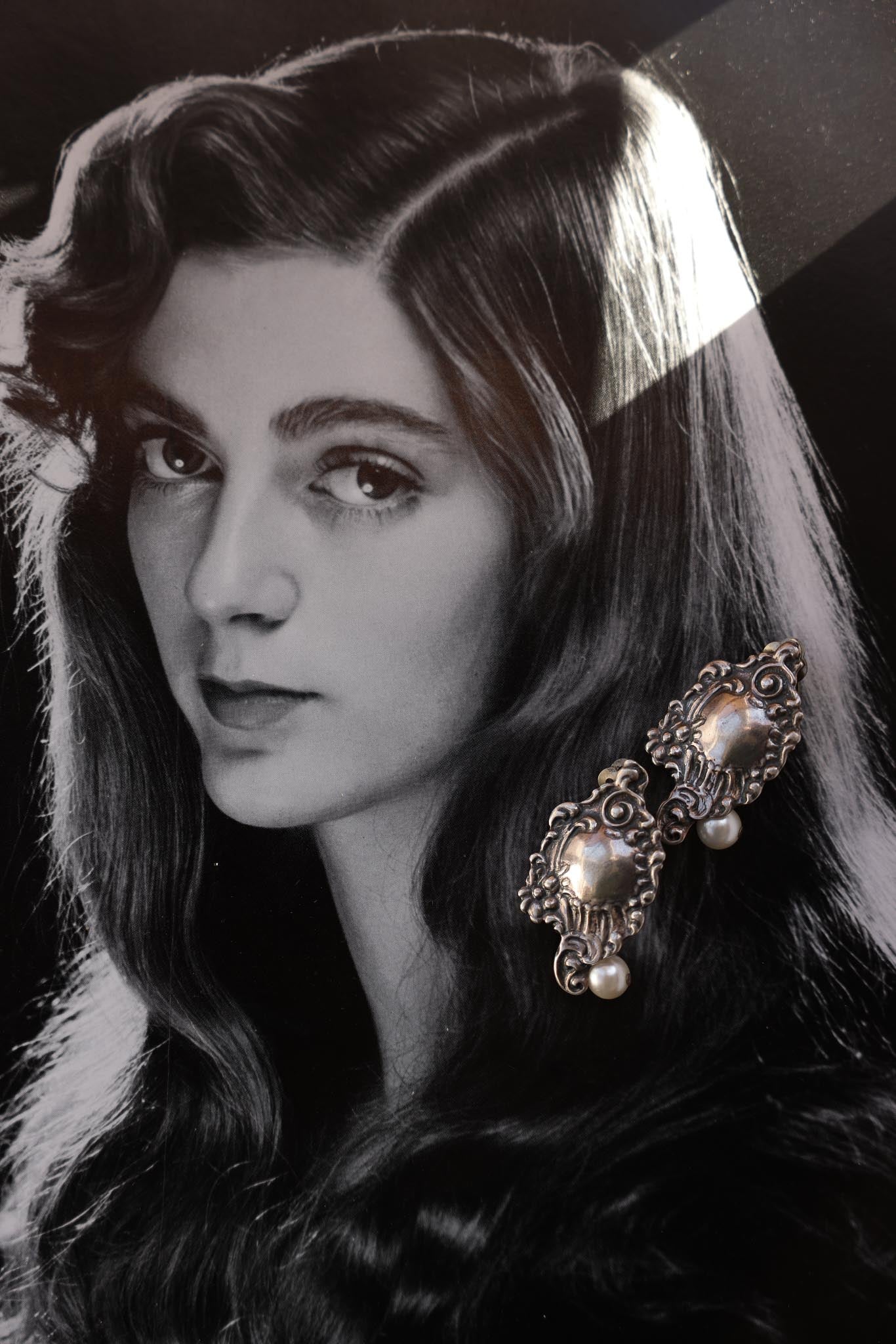 Sterling Silver Baroque Pearl  Earrings|Vintage Baazaar 