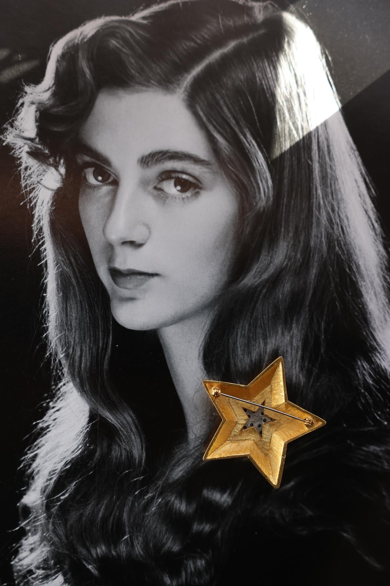 Gold-Toned Star Brooch with Rhinestone Accents|Vintage Baazaar 