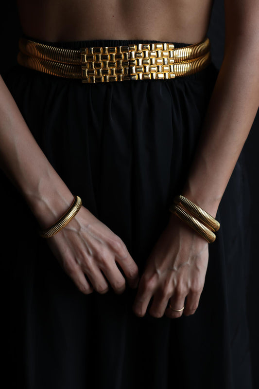 Gold-Tone Woven Buckle Belt|Vintage Baazaar 