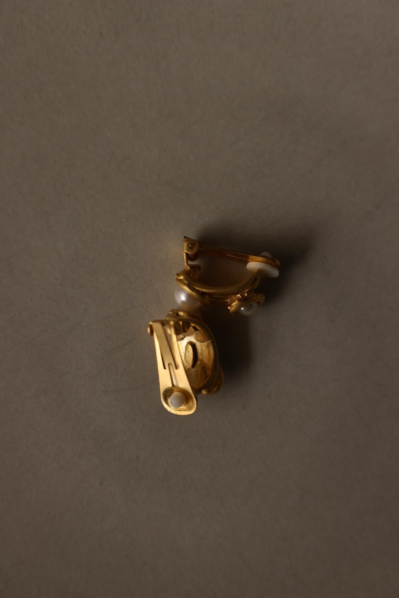 Matte Gold Curved Rectangular Faux Pearl Clip-On Earrings