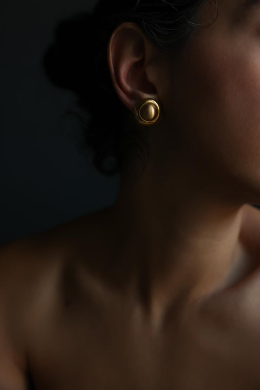 Gold Plated Round Dome Clip-On Earrings